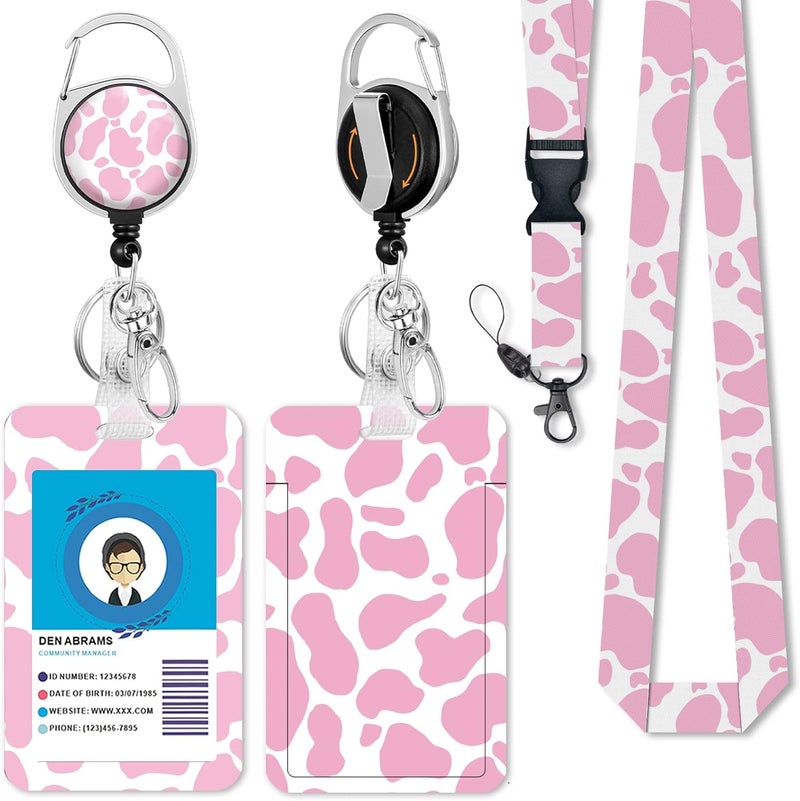 GIANCOMICS Cute Cow Badge Reel Retractable Heavy Duty with 360 Degrees Rotate Carabiner Clip, ID Badge Holder with Detachable Lanyard, ID Holder ID Clip Name Badge Keychain, Nurse Teacher Offfice Gifts - Image 1